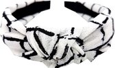 Haarband Diadeem Knoop Ruit Print Zwart Wit