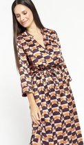 LOLALIZA Satijnen maxi jurk met retro print - Veelkleurig - Maat 36