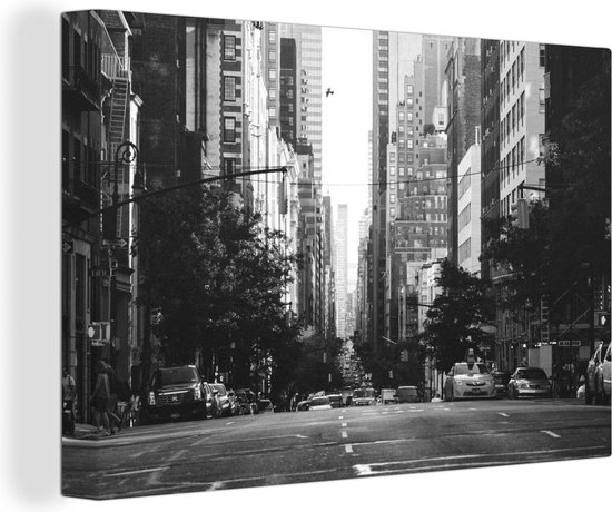 Canvas Schilderij New York in de ochtend - zwart wit - 90x60 cm - Wanddecoratie