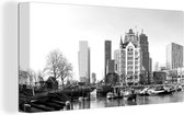 Canvas Schilderij De Oudehaven van Rotterdam - zwart wit - 80x40 cm - Wanddecoratie