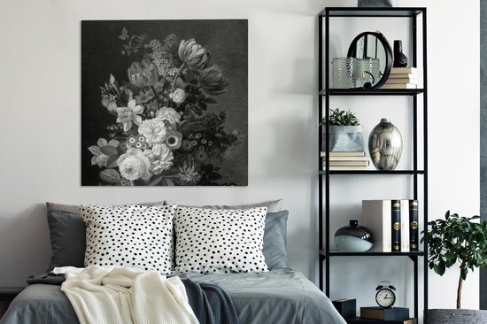 Tableau sur toile Nature morte aux fleurs - Peinture de Eelke Jelles Eelkema - noir et blanc - 90x90 cm - Décoration murale