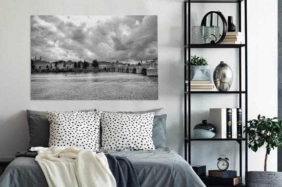 Peinture sur toile Maastricht et la Meuse - noir et blanc - 120x80 cm - Décoration murale
