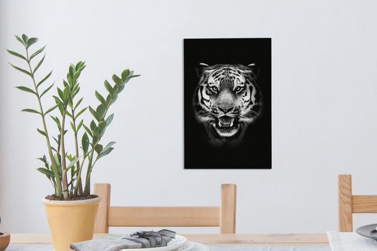 Tableau Tableau Tête de Tigre fond noir - noir et blanc - 20x30 cm - Décoration murale