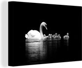 Tableau Peinture sur Toile Cygnes sur fond noir - noir et blanc - 150x100 cm - Décoration murale