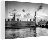 Canvas Schilderij De Big Ben in Londen bij zonsondergang - zwart wit - 120x80 cm - Wanddecoratie