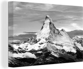 Canvas Schilderij Wolken boven de Matterhorn in Zwitserland - zwart wit - 120x80 cm - Wanddecoratie