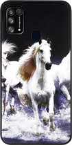 ADEL Siliconen Back Cover Softcase Hoesje Geschikt voor Samsung Galaxy M31 - Paarden Wit
