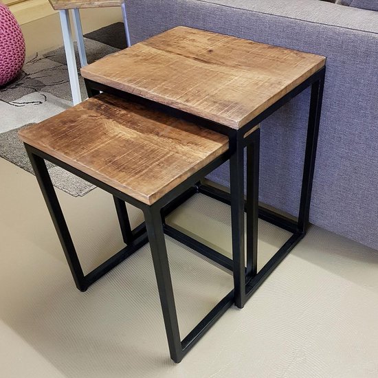 HOMCOM Salontafel, bijzettafel, bijzettafel, nachtkastje, rond, opbergen, metalen mand, woonkamer, slaapkamer, 51 x 51 x 44 cm