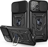 Hoesje geschikt voor Samsung Galaxy S21 FE - Backcover - Rugged Armor - Camerabescherming - Extra valbescherming - TPU - Zwart