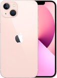 Roze iPhone 13 met Apple logo op de achterkant en roze scherm.