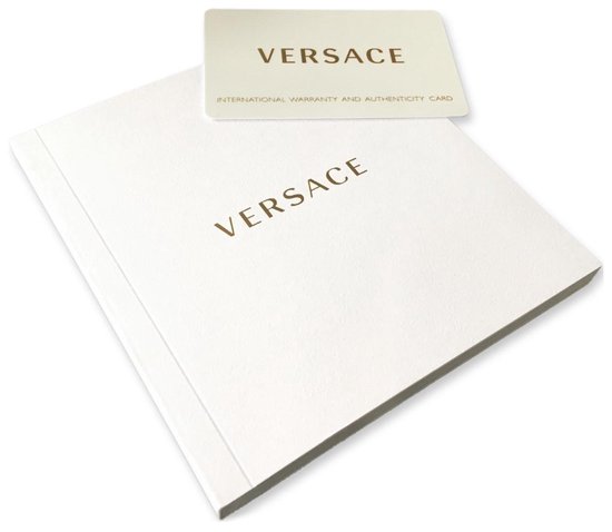 Witte Versace verpakking met boekje en garantiekaart.