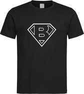 Zwart t-Shirt met letter B “ Superman “ Logo print Wit Size XXL