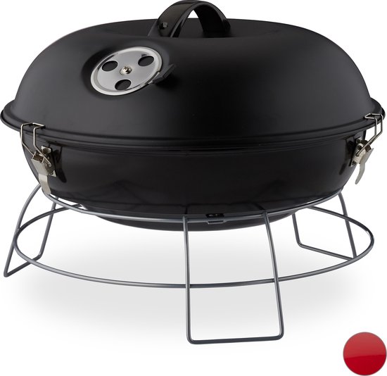 relaxdays Kogelbarbecue - houtskoolbarbecue - kogelgrill - deksel - rond - draagbaar rood van Relaxdays — afbeelding 4