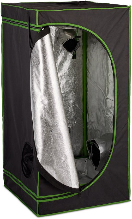 kweektent - 120 x 60 x 60 cm - reflectiefolie binnenin - verduisterend - zwart-groen