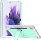 Voor Samsung Galaxy Tab S7 FE Silicone + PC Schokbestendige beschermhoes met houder (grijs + groen)