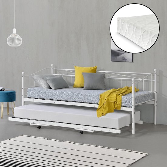 Canapé-lit Skutskär avec lit gigogne et matelas blanc | bol.com