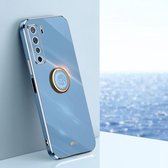 Voor Huawei nova 7 SE XINLI Rechte 6D Plating Gouden Rand TPU Shockproof Case met Ring Houder (Celestial Blue)