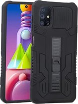 Voor Samsung Galaxy M51 Vanguard Warrior All Inclusive dubbele kleur schokbestendig TPU + pc-beschermhoes met houder (rotszwart)