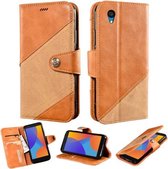 Voor Alcatel 1 2021 Contrast Kleur Splicing Retro Textuur Horizontale Flip PU Lederen Case met Kaartsleuven & Houder & Portemonnee (Bruin)