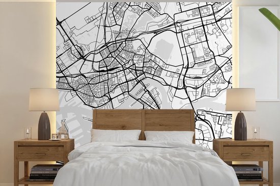 Papier peint - Carte Papier peint photo - Rotterdam - Zwart - Wit - Largeur 240 cm x hauteur 240 cm
