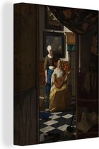 Canvas Schilderij De liefdesbrief - Johannes Vermeer - 90x120 cm - Wanddecoratie