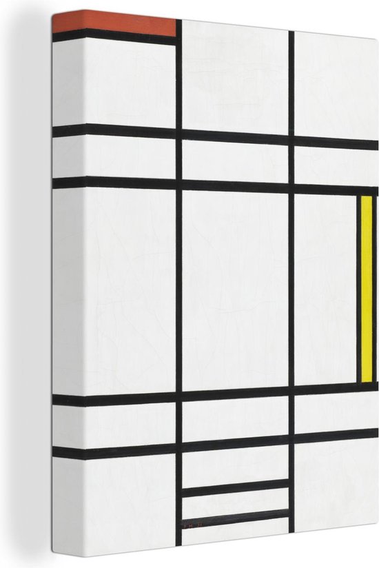 Canvas Schilderij Compositie in wit, rood en geel - Piet Mondriaan - Wanddecoratie
