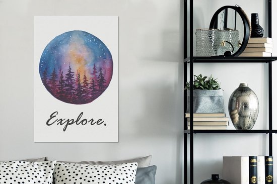 Peinture sur toile Aquarelle - Arbre - Nuit - 40x60 cm - Décoration murale