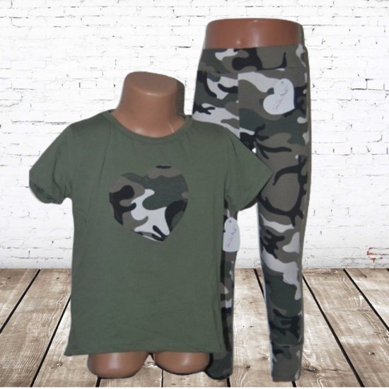 T-shirt met legging army groen 98/104