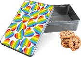 Koektrommel Regenboog Hartjes Rechthoek - Bewaarblik 13 x 20 x 5 cm