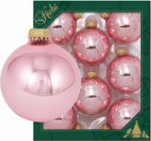 24x Pink blush lichtroze glazen kerstballen glans 7 cm kerstboomversiering - Kerstversiering/kerstdecoratie roze