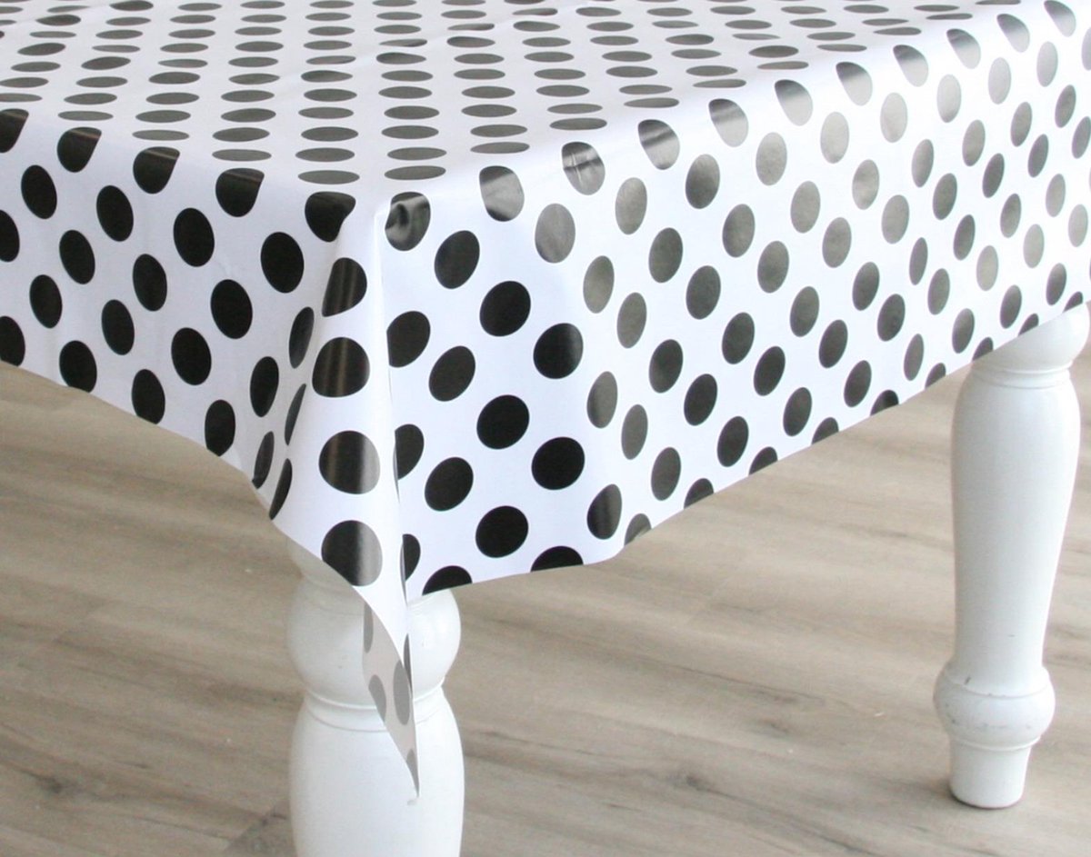 Tafelzeil/tafelkleed wit met grote zwarte stippen 140 x 220 cm - Tuintafelkleed - Polkadot