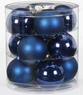 24x Donkerblauwe glazen kerstballen 8 cm glans en mat - Kerstboomversiering donkerblauw