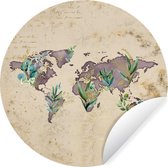 Wallpaper Circle - Wereldkaart Map - Vintage - Or - ⌀ 140 cm - Wall Circle - Auto-adhésif - Sticker Papier Peint