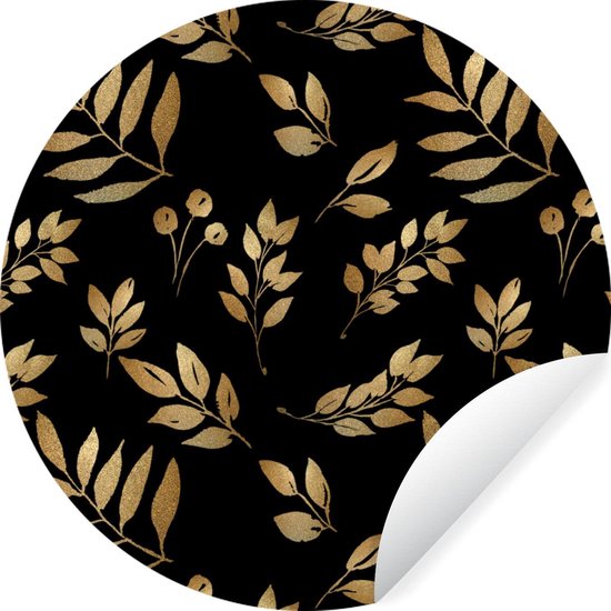 WallCircle - Stickers muraux - Cercle de papier peint - Feuille - Motifs - Or - 140x140 cm - Cercle mural - Autocollant - Autocollant papier peint rond