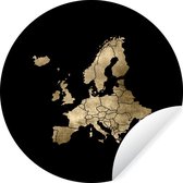 WallCircle - Muurstickers - Behangcirkel - Europa kaart - Goud - Zwart - 100x100 cm - Muurcirkel - Zelfklevend - Ronde Behangsticker XXL