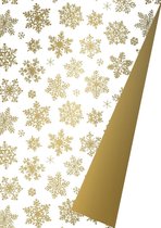 Kerst cadeaupapier Sneeuwkristallen Goud- Breedte 70 cm - 200m lang