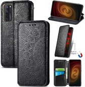 Voor ZTE Axon 20 5G Bloeiende Mandala Reliëf Patroon Magnetische Horizontale Flip Lederen Case met Houder & Kaartsleuven & Portemonnee (Zwart)