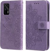 Voor OPPO Realme GT 5G 7-bloemblaadje Bloemen Embossingpatroon Horizontale Flip PU-lederen hoes met houder & kaartsleuven & portemonnee & fotolijst (lichtpaars)