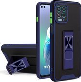 Voor Motorola Moto G100 Dual-color Skin Feel TPU + PC Magnetische schokbestendige hoes met onzichtbare houder (blauw)