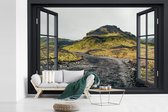 Behang - Fotobehang Doorkijk - Berg - Zwart - Breedte 450 cm x hoogte 300 cm