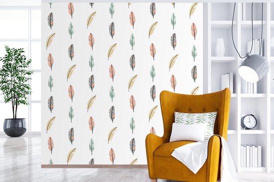 Behang - Fotobehang Veren - Patronen - Pastel - Breedte 260 cm x hoogte 260 cm