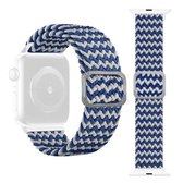 Gesp gevlochten elastische band horlogeband voor Apple Watch Series 6 & SE & 5 & 4 44mm/3 & 2 & 1 42mm (golfpatroon blauw en wit)