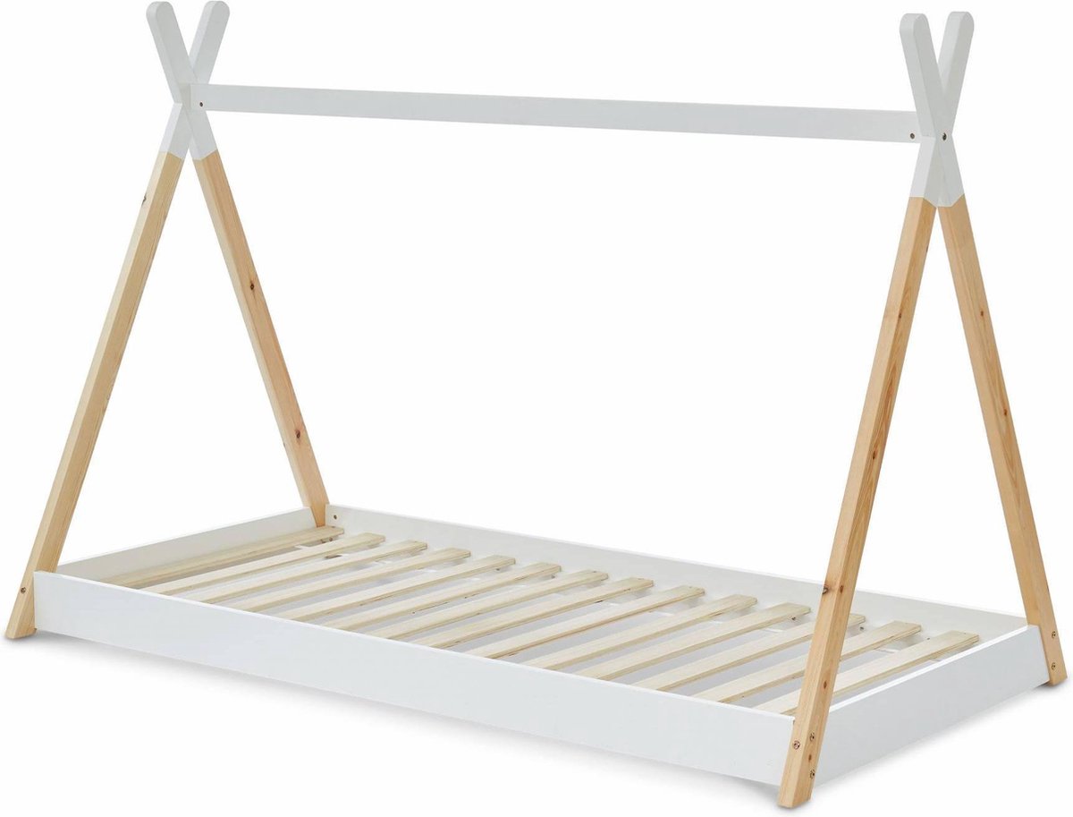 Alice's Garden Kinderbed tipi TOBIAS - Bedbodem inbegrepen - 90x190cm - Naturel/Wit