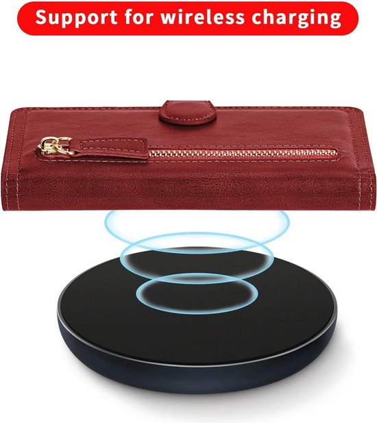 Samsung Galaxy A32 5G Premium Vintage Wallet Zippered Case Flip Cover Case avec fentes pour porte-cartes - Rouge