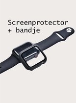 Combi Apple Watch Zwart Bandje + Beschermende Case - Zwart - 42 mm - Screenprotector + Horlogebandje