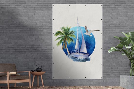 Décoration murale Voilier - Mer - Aquarelle - 120x180 cm - Poster jardin - Toile jardin - Poster extérieur