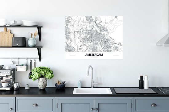 Poster Kaart - Amsterdam - Simpel - 80x60 cm
