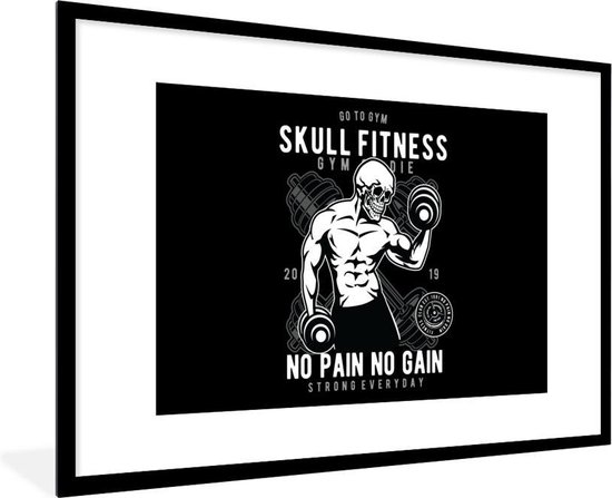 Fotolijst incl. Poster - Gewichten - Fitness - Skelet - Vintage - 90x60 cm - Posterlijst