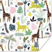 Poster Jungle - Giraffe - Aap - 100x100 cm XXL