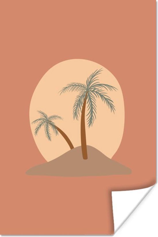 Poster Palmboom - Pastel - Rood - Zon - 20x30 cm